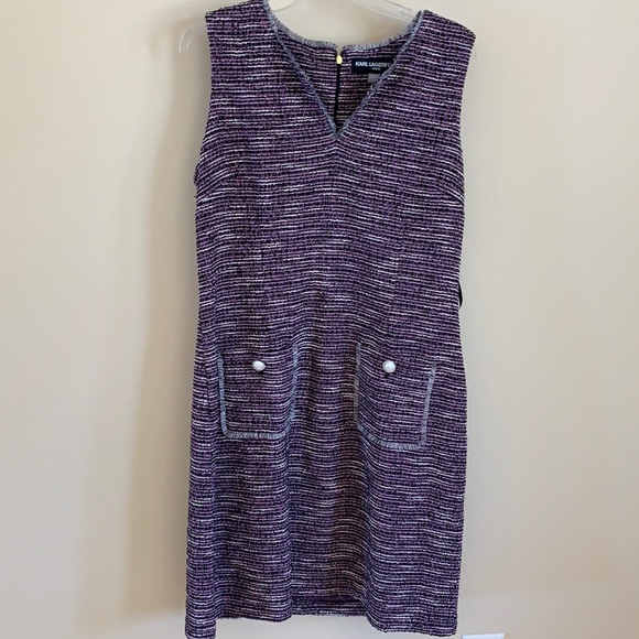 Karl Lagerfeld Vintage Size 14  purple tweed sleeveless Dress - Picture 2 of 6